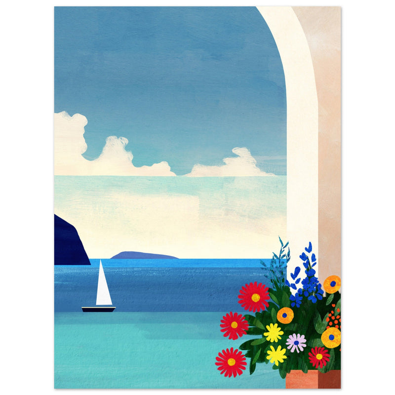 Poster: Greece, Boat and Flowers