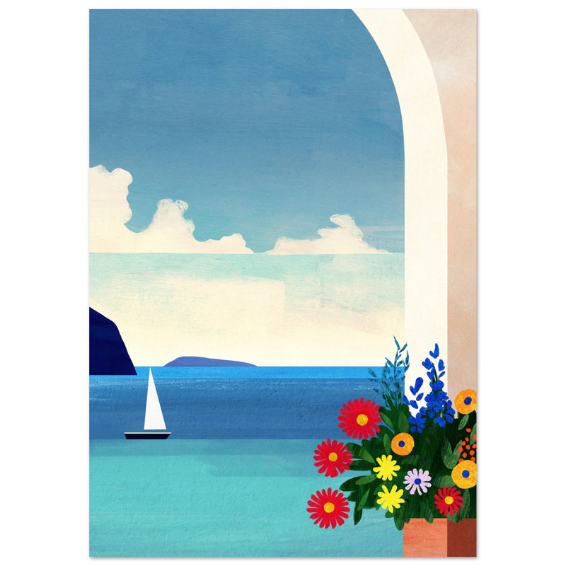 Poster: Greece, Boat and Flowers